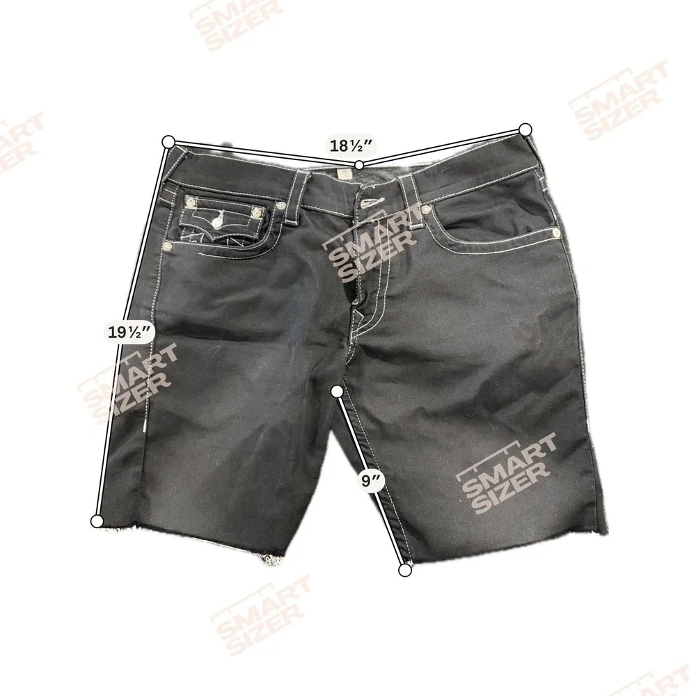 True Religion Mens Black White Thick Stitch‎ Straight Denim Cut Off Shorts 33